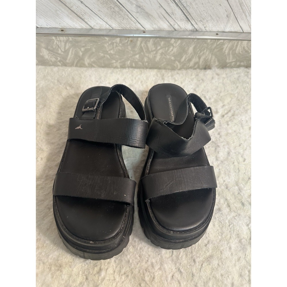 Windsor Smith Black Chunky Platform Sandals Women's Size 8 Leather Straps Buckle - Picture 3 of 7